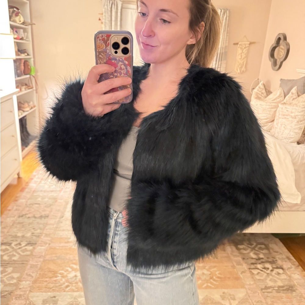 Free People Teal Faux Fur Jacket